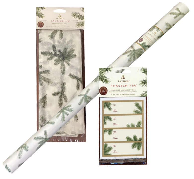 Scented print and promotional items, including wrapping paper