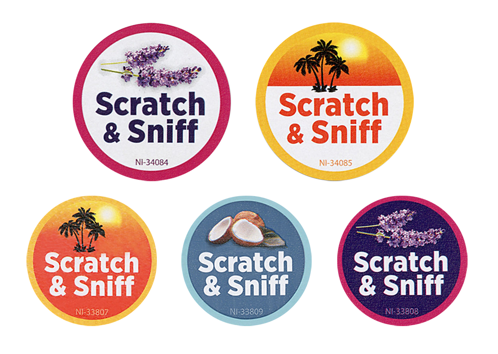 Scratch'nSniff multi-scent round labels