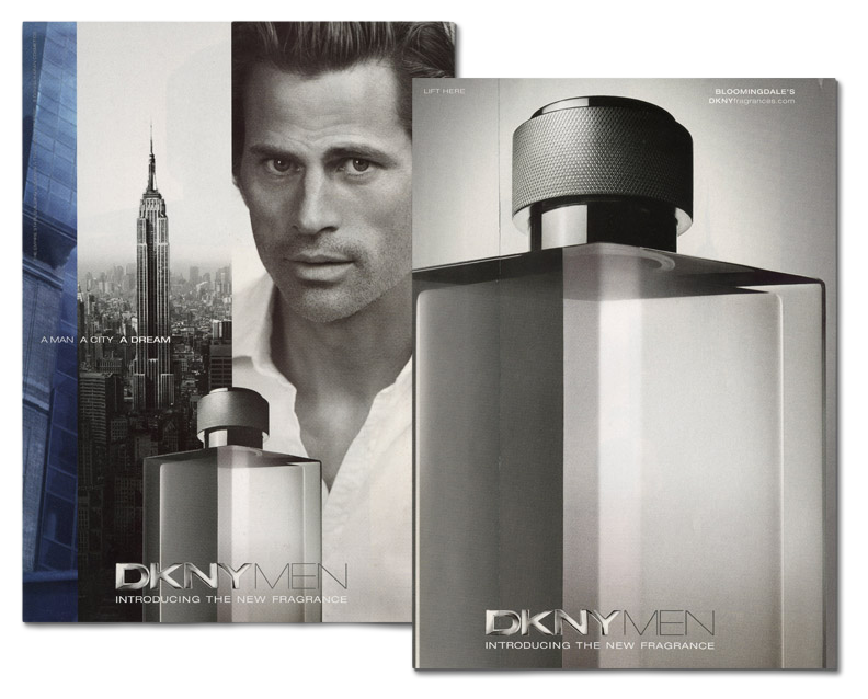 Scented magazine insert featuring men's cologne