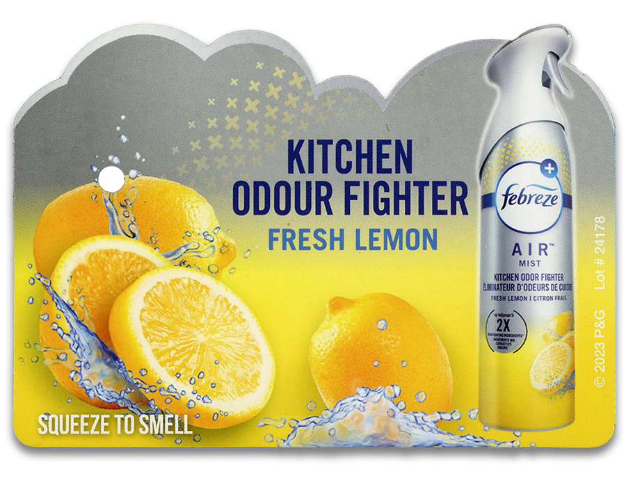 Shopping sampler for Fabreeze spray scent – squeeze to smell